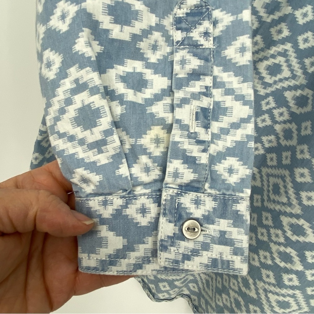 Lucky Brand Southwest Pattern Blue White Button Down LS Women's Dress, Medium - Picture 4 of 13